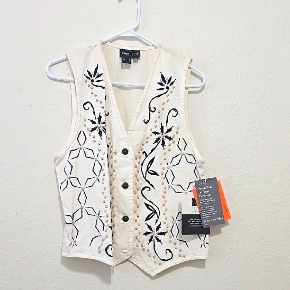 Carole Little Cream Cotton Embroidered Vest S